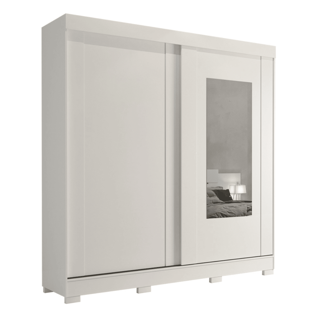 Guarda-Roupa Casal em MDF com Espelho, 2 Portas de Correr Ilhéus Branco - Panan Guarda-Roupa Casal em MDF com Espelho, 2 Portas de Correr Ilhéus Branco - Panan