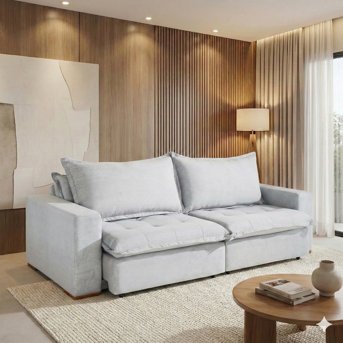 Sofá Cama, Retrátil e Reclinável - 2,40m Milano Design - Espuma D-33 - Molas Ensacadas - Marte Cinza Sofá Cama, Retrátil e Reclinável - 2,40m Milano Design - Espuma D-33 - Molas Ensacadas - Marte Cinza