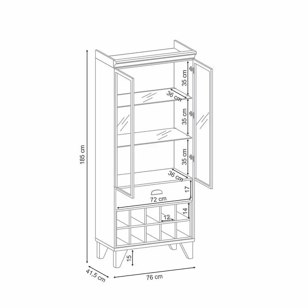 Cristaleira 2 Portas de Vidro 1 Gaveta Adega HB Móveis Opera Off White/Cinamomo