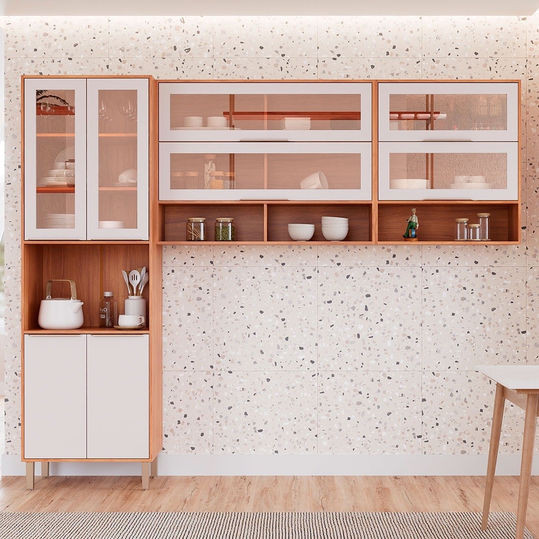 Cozinha Esplêndida Cristal 3 Módulos 100% MDF 270cm MGM Móveis - Cinamomo/Of White Cozinha Esplêndida Cristal 3 Módulos 100% MDF 270cm MGM Móveis - Cinamomo/Of White