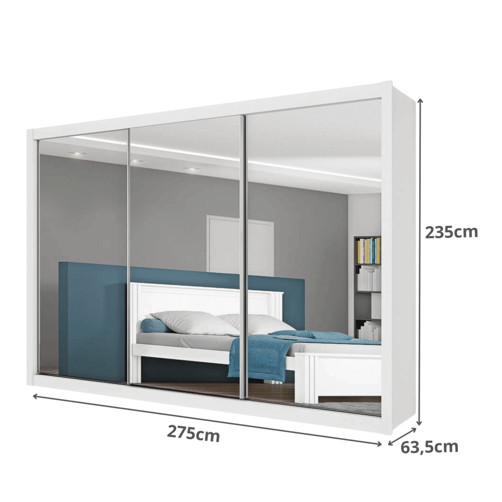 Guarda-Roupa Casal Com Espelho 100% MDF 3 Portas de Correr Toronto Branco Europa Guarda-Roupa Casal Com Espelho 100% MDF 3 Portas de Correr Toronto Branco Europa