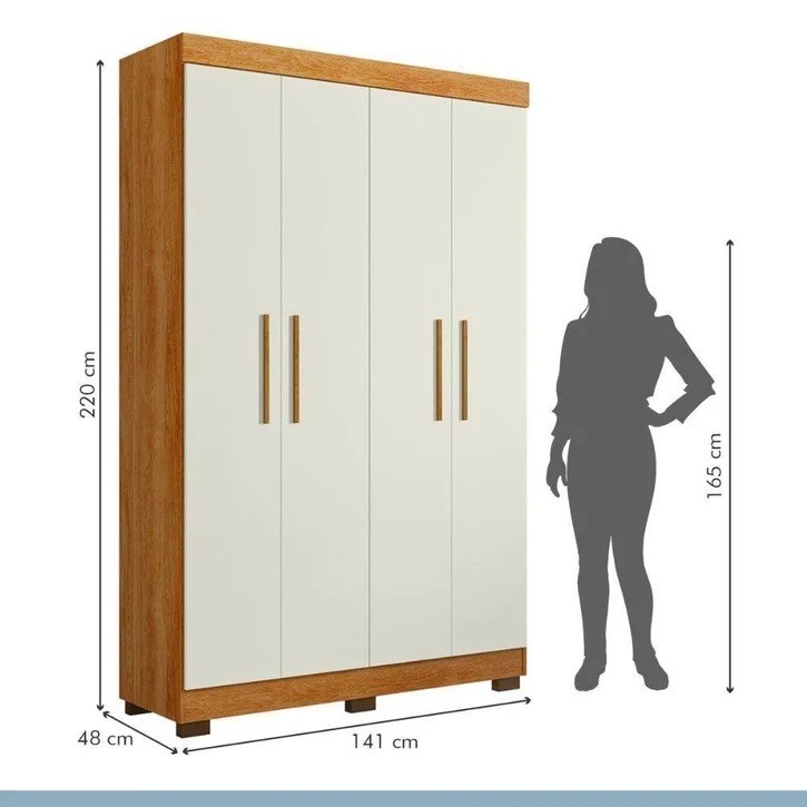 Guarda-roupa Flórida 4 Portas 3 Gavetas 141cm MDF Tigus - Amadeirado/Off White
