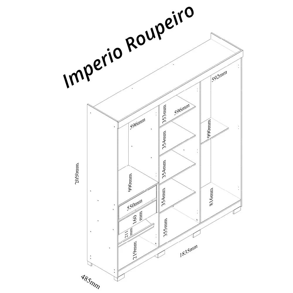 Guarda-Roupa Casal Império 6 Portas e 2 Gavetas 100% MDF Gelius - Naturale/Off White