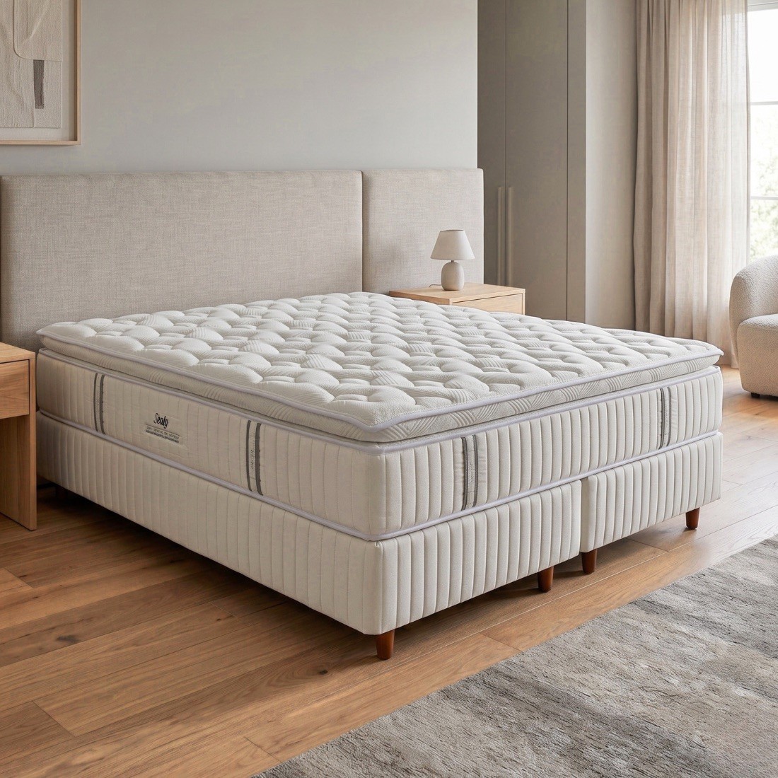 Conjunto Box Queen Sealy ComFort Gel Molas Ensacadas Plumatex 158x198cm