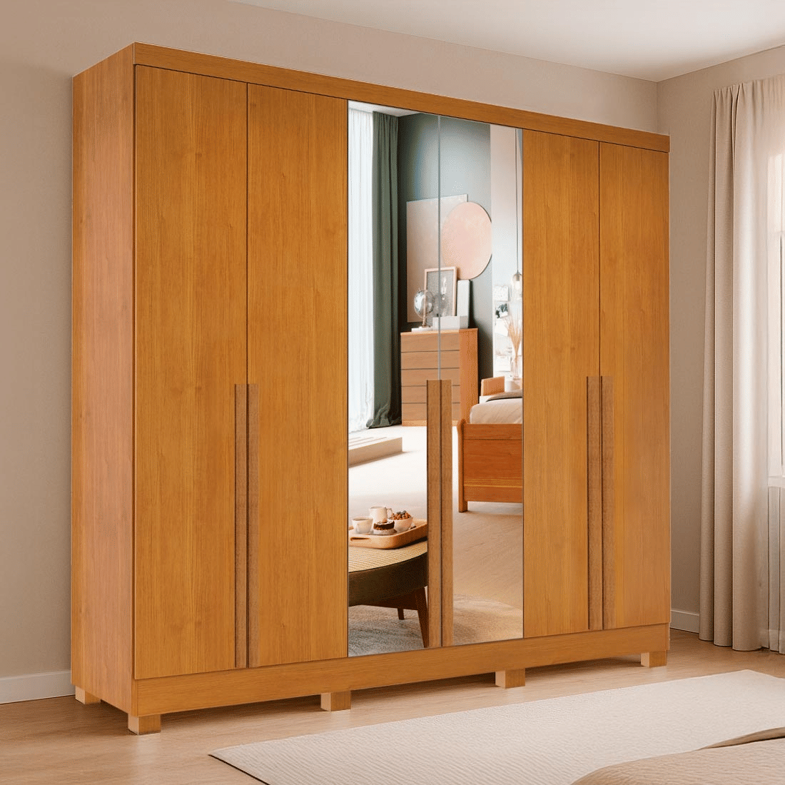 Guarda Roupa Casal Master 270 6 Portas, com Espelho, 100% MDF cor Nature - Bianchi Guarda Roupa Casal Master 270 6 Portas, com Espelho, 100% MDF cor Nature - Bianchi