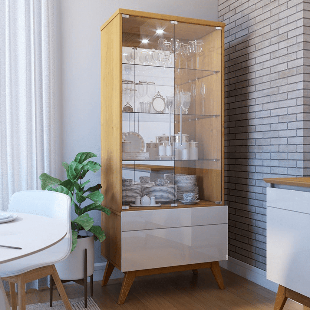 Cristaleira Imcal Classic 1 Gaveta e Portas de Vidro Nature/Off White Cristaleira Imcal Classic 1 Gaveta e Portas de Vidro Nature/Off White