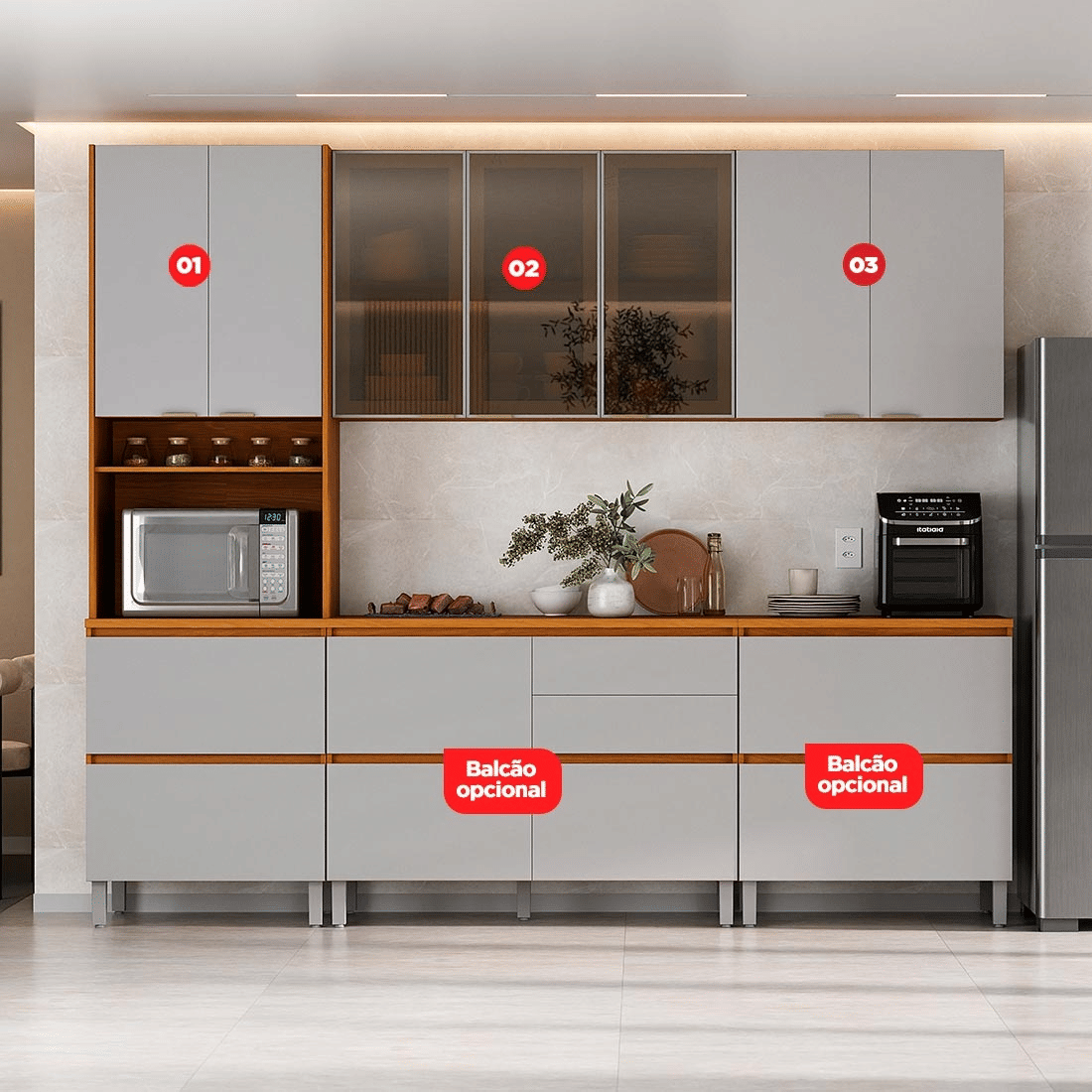 Cozinha Itatiaia Lúmina 3 Módulos 270cm em MDF Cinamomo/Fendi Cozinha Itatiaia Lúmina 3 Módulos 270cm em MDF Cinamomo/Fendi