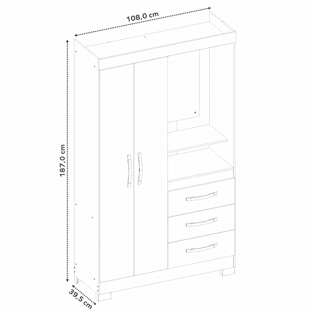 Guarda‑Roupa Solteiro 2 Portas 3 Gavetas NT 6020 Notável Móveis Branco/Rosa Flex