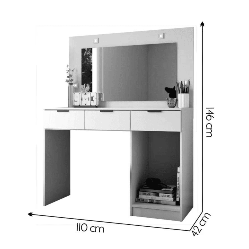 Penteadeira com Espelho e Led 3 Gavetas 1 Porta Condessa Branco Fiorello Penteadeira com Espelho e Led 3 Gavetas 1 Porta Condessa Branco Fiorello