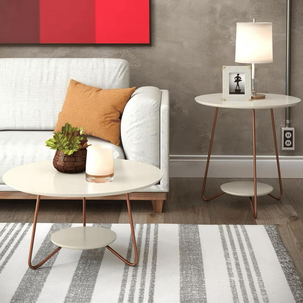 Conjunto Mesa de Centro e Apoio Liz Off White – EJ Móveis
