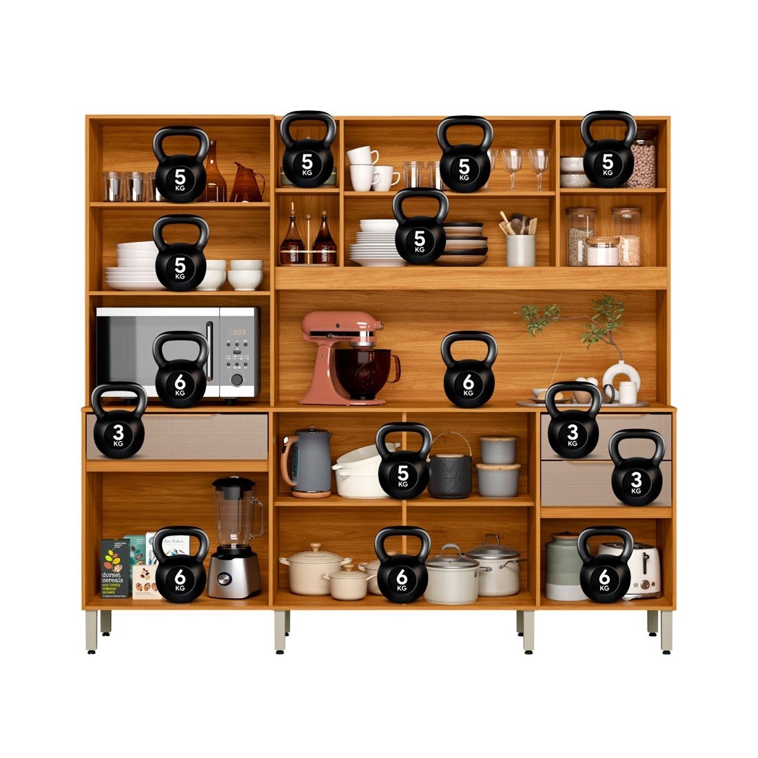 Kit Cozinha Compacta 10 Portas 3 Gavetas Pleno Demobile 218cm - Cinamon/Nude Prime TX