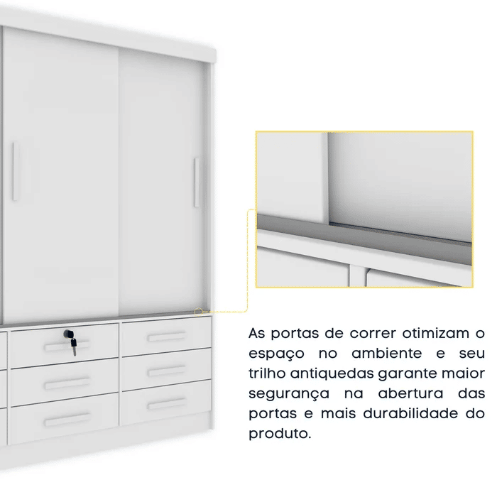 Guarda-Roupa Casal 3 Portas 9 Gavetas Tcil Móveis Chicago Branco Guarda-Roupa Casal 3 Portas 9 Gavetas Tcil Móveis Chicago Branco