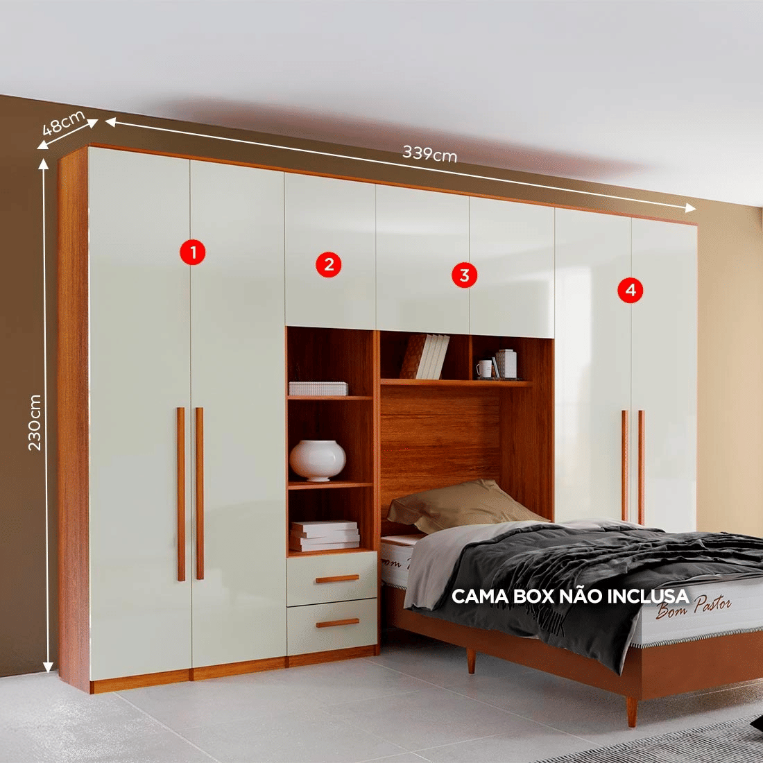 Guarda-Roupa Solteiro Modulado Tivoli 4 Peças 100% MDF, Natural/Bege - Bom Pastor Guarda-Roupa Solteiro Modulado Tivoli 4 Peças 100% MDF, Natural/Bege - Bom Pastor