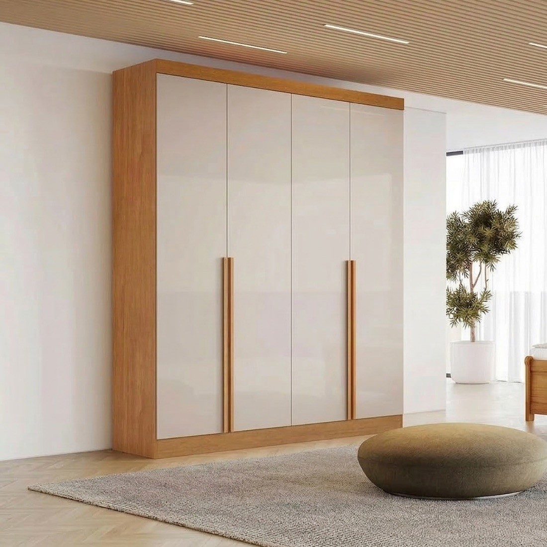 Guarda-Roupa Casal 4 Portas Alvorada Nature/Off White - Bianchi Guarda-Roupa Casal 4 Portas Alvorada Nature/Off White - Bianchi