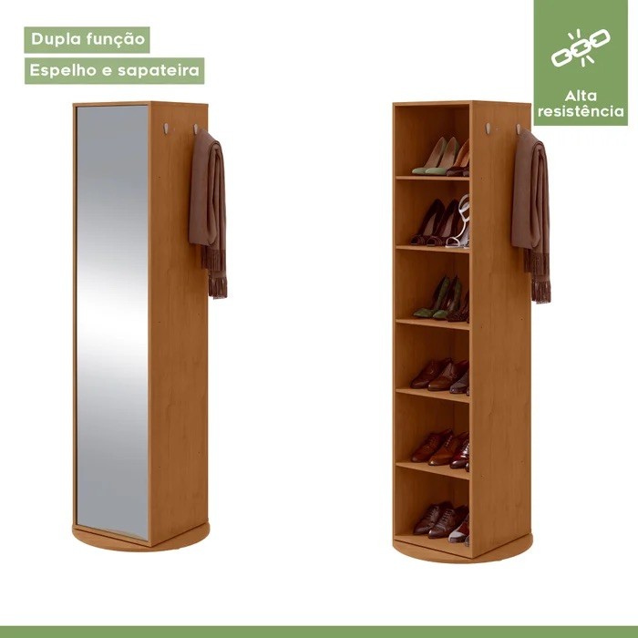 Multiuso Sapateira Esthela com Espelho e Base Giratória – Lopas – Cor Amendola Multiuso Sapateira Esthela com Espelho e Base Giratória – Lopas – Cor Amendola