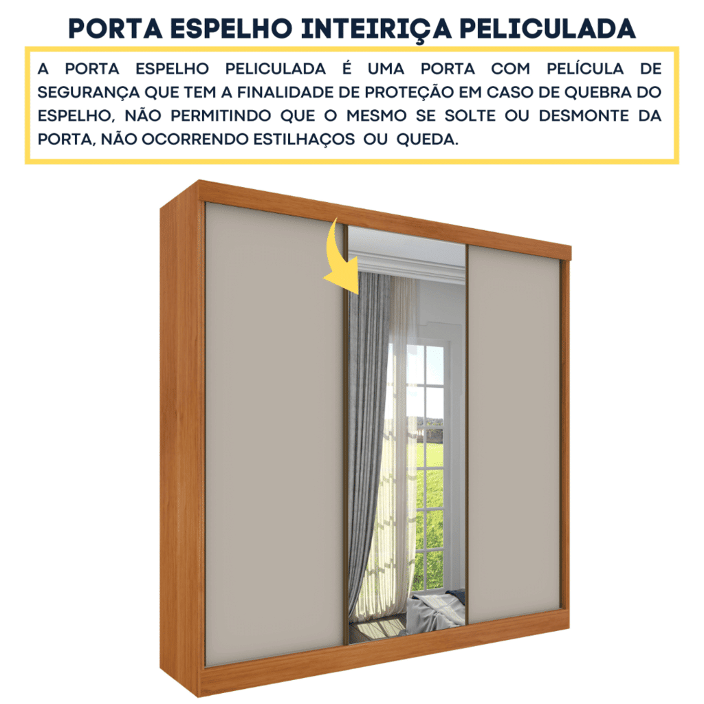 Guarda-Roupa Casal Com Espelho 3 Portas de Correr Tcil Móveis Dacar Cinamomo/Off White Guarda-Roupa Casal Com Espelho 3 Portas de Correr Tcil Móveis Dacar Cinamomo/Off White