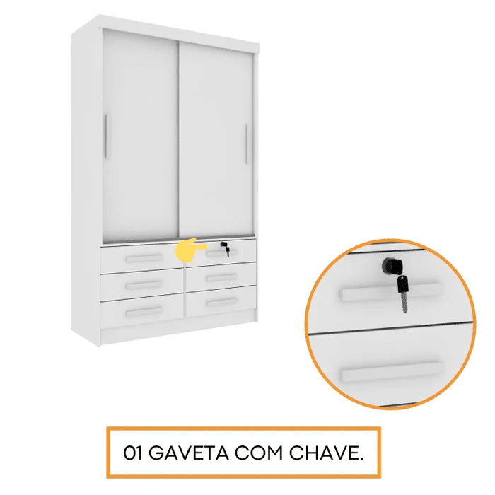 Guarda-Roupa Solteiro 2 Portas 6 Gavetas Tcil Móveis Chicago Branco Guarda-Roupa Solteiro 2 Portas 6 Gavetas Tcil Móveis Chicago Branco
