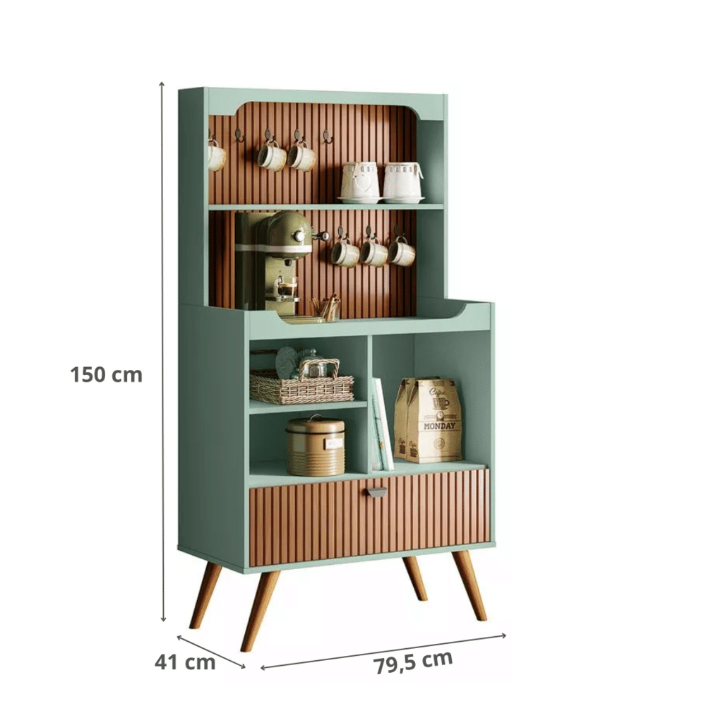 Aparador para Sala Cantinho do Café Rubi 1 Porta 3 Nichos Pés Retrô Cinza Menta/Tauari 3D Lukaliam Aparador para Sala Cantinho do Café Rubi 1 Porta 3 Nichos Pés Retrô Cinza Menta/Tauari 3D Lukaliam