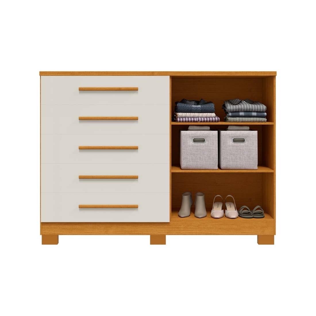 Cômoda Bella 5 Gavetas 2 Portas 136cm MDF ACP - Cin/Ofwh