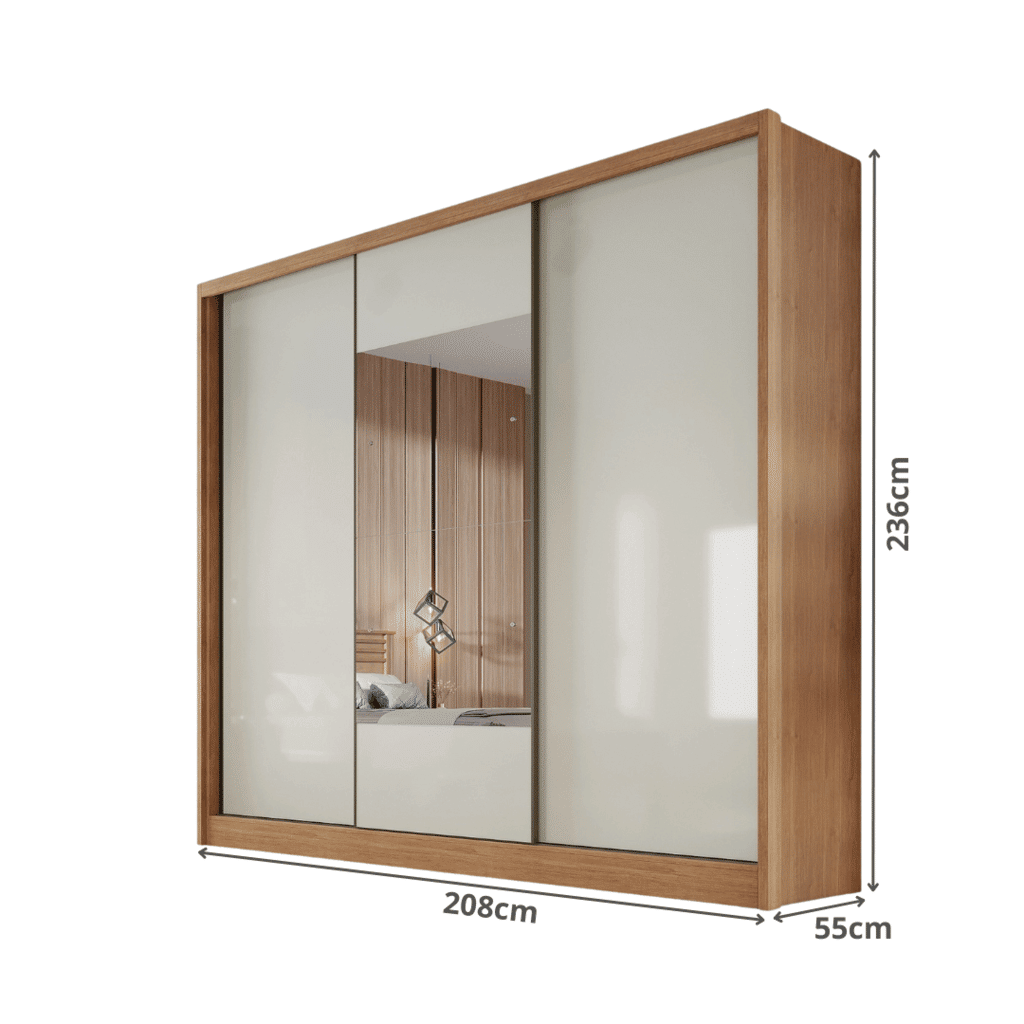 Guarda Roupa Casal com Espelho 3 Portas 6 Gavetas 100% MDF Arezzo Cumaru/Fendi - Novo Horizonte