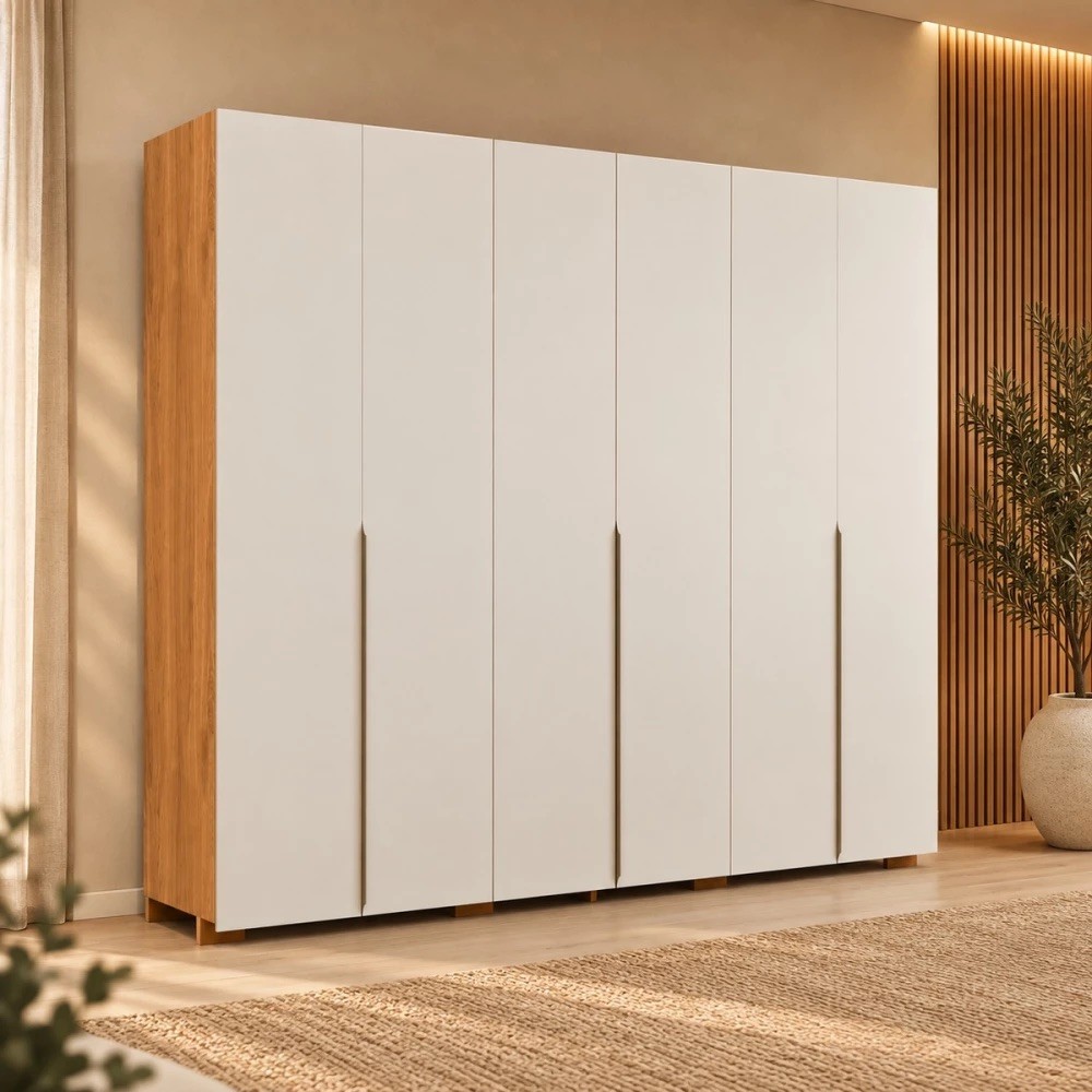 Guarda-roupa 100% MDF 6 Portas 7 Gavetas Robel Classic 2,7 Com Pés Freijó/Off White