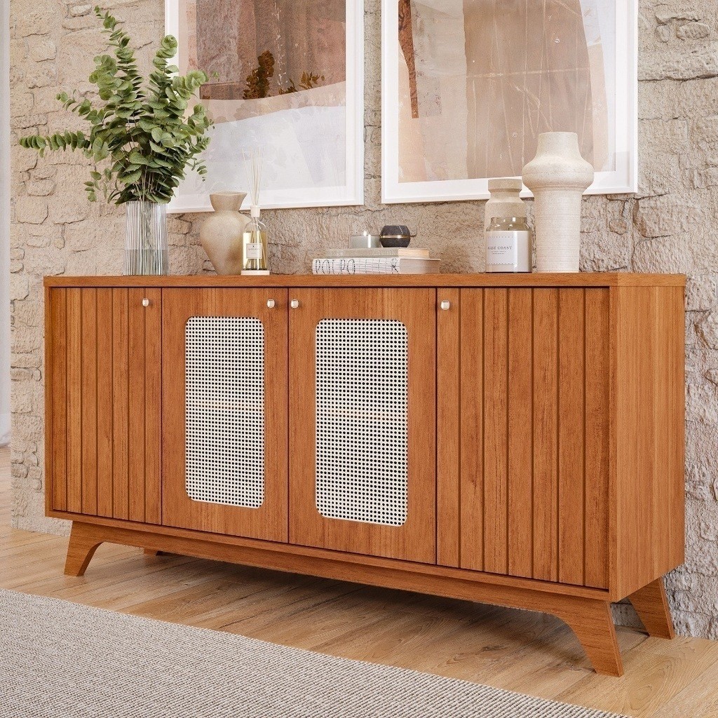 Aparador Buffet Cimol Isa em MDF com 4 Portas em Baixo Relevo - Cinamomo Aparador Buffet Cimol Isa em MDF com 4 Portas em Baixo Relevo - Cinamomo