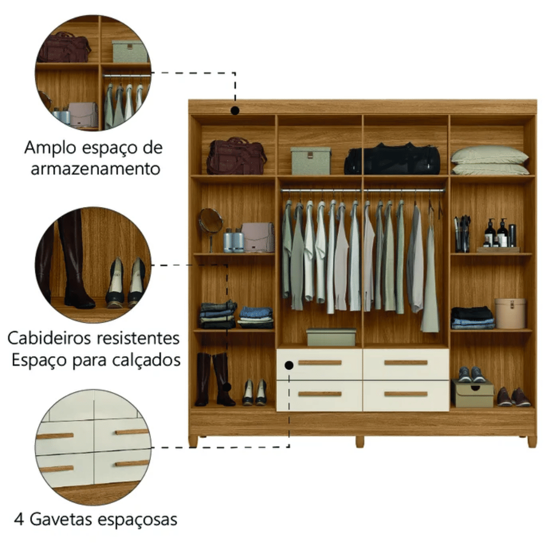 Guarda-Roupa Casal Moval Flórida 8 Portas Freijó/Off White Guarda-Roupa Casal Moval Flórida 8 Portas Freijó/Off White