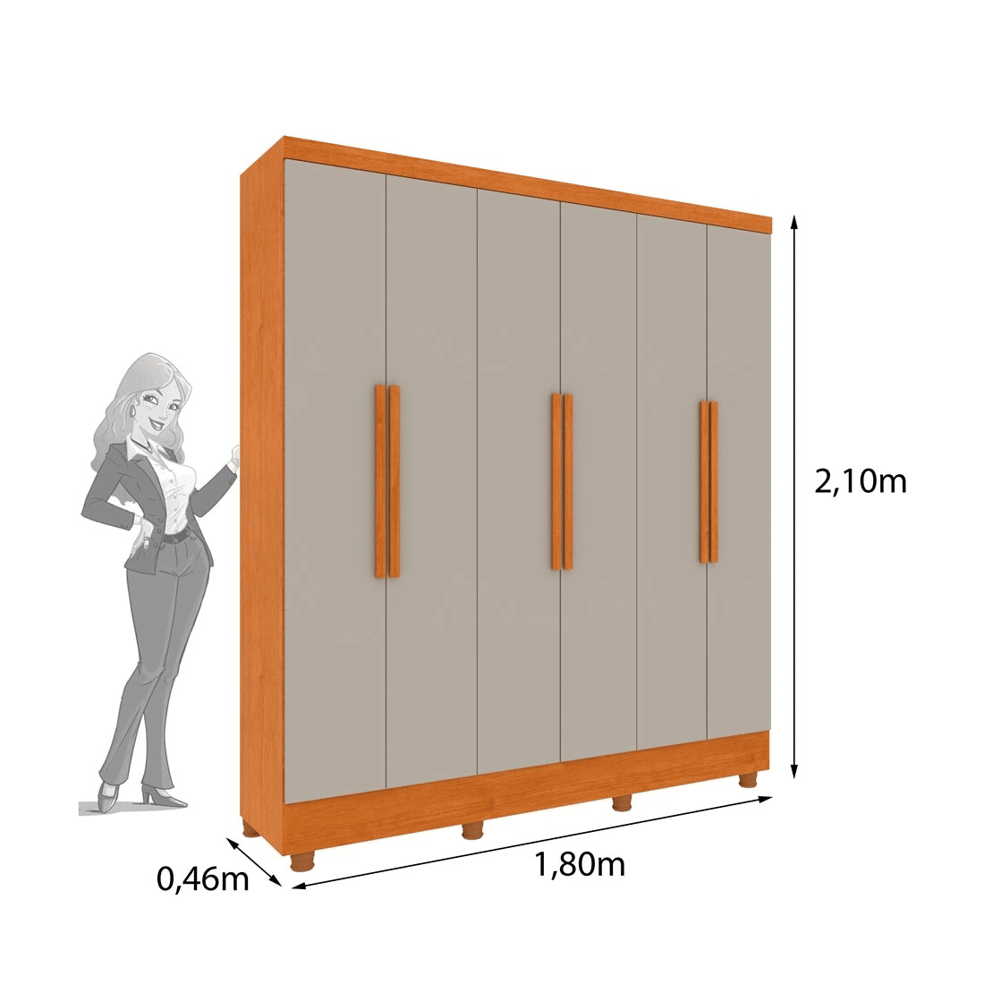 Guarda-roupa Casal Alice 6 Portas 4 Gavetas 180cm Tcil - Cinamomo/Off White