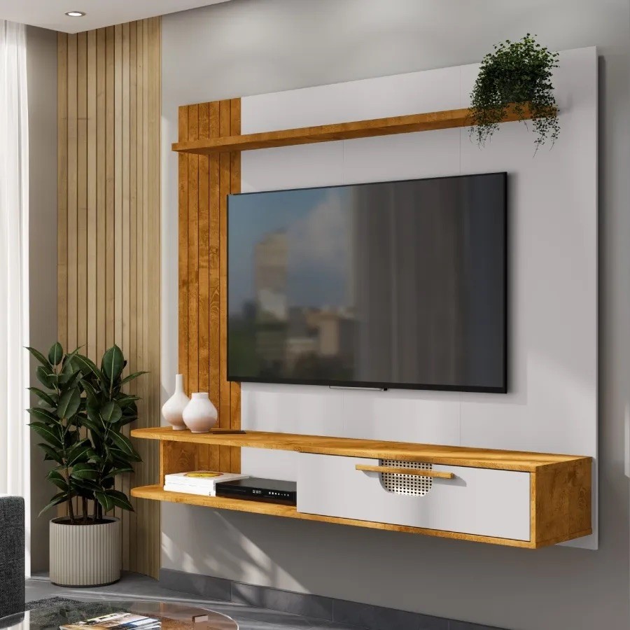 Painel para Tv até 65 Polegadas Jeri 1 Porta Naturalle/off White - Móveis Bechara