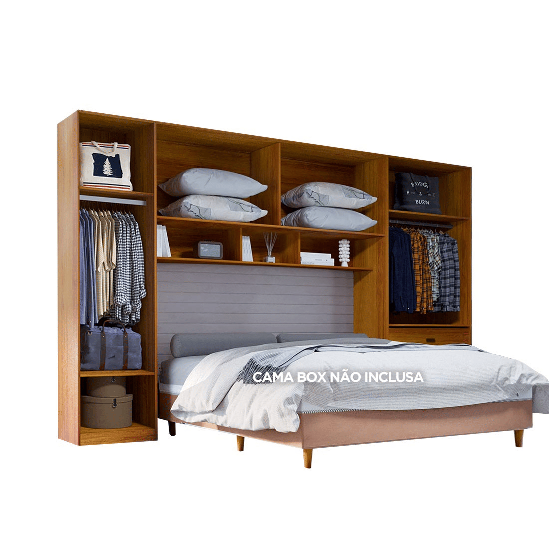 Guarda-Roupa Casal Modulado Tivoli 3 Peças 100% MDF, Natural/Bege - Bom Pastor