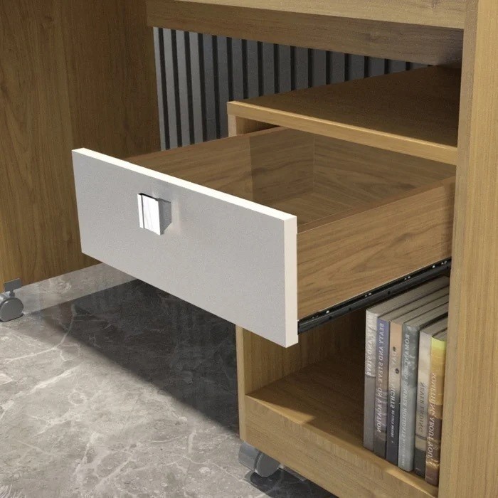 Escrivaninha Mesa de Computador 1 Gaveta com Rodízios Giga Cinamomo/Off White - Valdemoveis Escrivaninha Mesa de Computador 1 Gaveta com Rodízios Giga Cinamomo/Off White - Valdemoveis