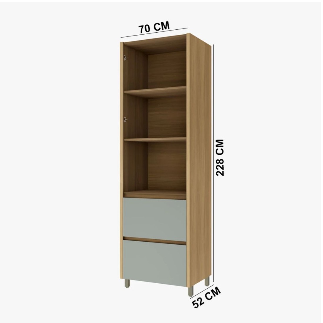 Paneleiro Nesher 2 Portas 2 Gavetas Rainha 70cm Naturale/Verde