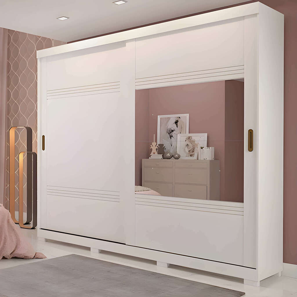 Guarda-Roupa Casal Com Espelho 2 Portas de Correr em MDF Panan Móveis Blumenau Branco Guarda-Roupa Casal Com Espelho 2 Portas de Correr em MDF Panan Móveis Blumenau Branco