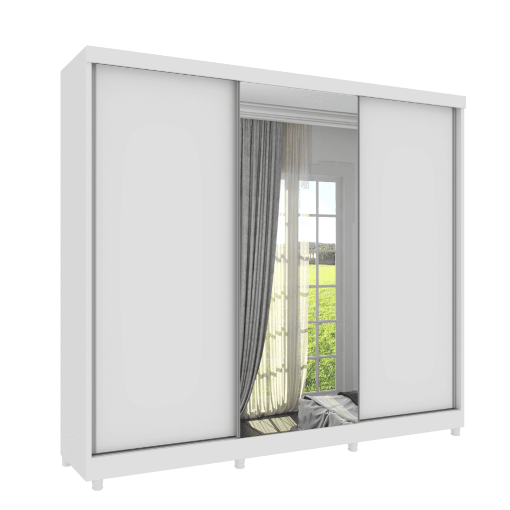 Guarda-Roupa Casal 100% MDF Com Espelho 3 Portas de Correr 6 Gavetas Tcil Móveis Milão Branco Guarda-Roupa Casal 100% MDF Com Espelho 3 Portas de Correr 6 Gavetas Tcil Móveis Milão Branco