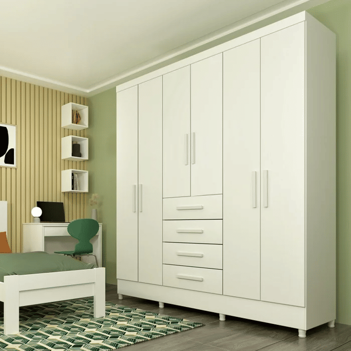 Guarda-Roupa Casal com Espelho, 6 Portas Tcil Móveis Arizona Branco Guarda-Roupa Casal com Espelho, 6 Portas Tcil Móveis Arizona Branco