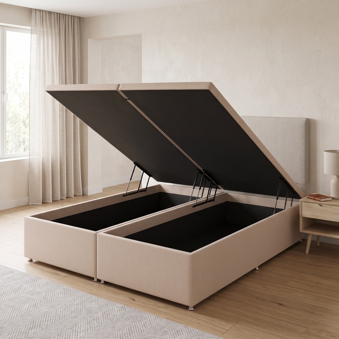 Base Box Baú Queen Ortolike Sued Bege 158x198x40cm