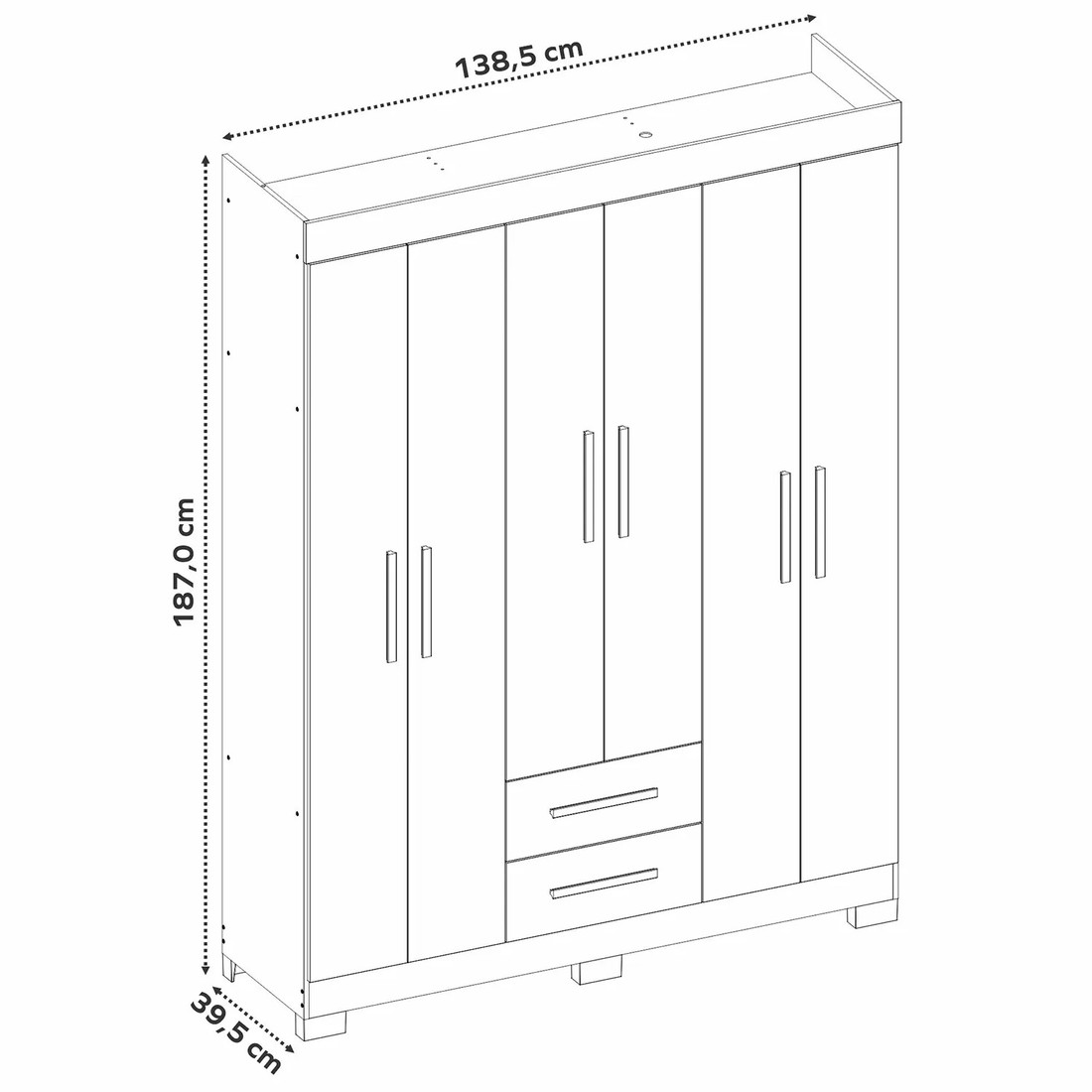 Guarda-Roupa Solteiro 6 Portas 2 Gavetas NT 6015 Notável - Branco/Rosa Flex Guarda-Roupa Solteiro 6 Portas 2 Gavetas NT 6015 Notável - Branco/Rosa Flex