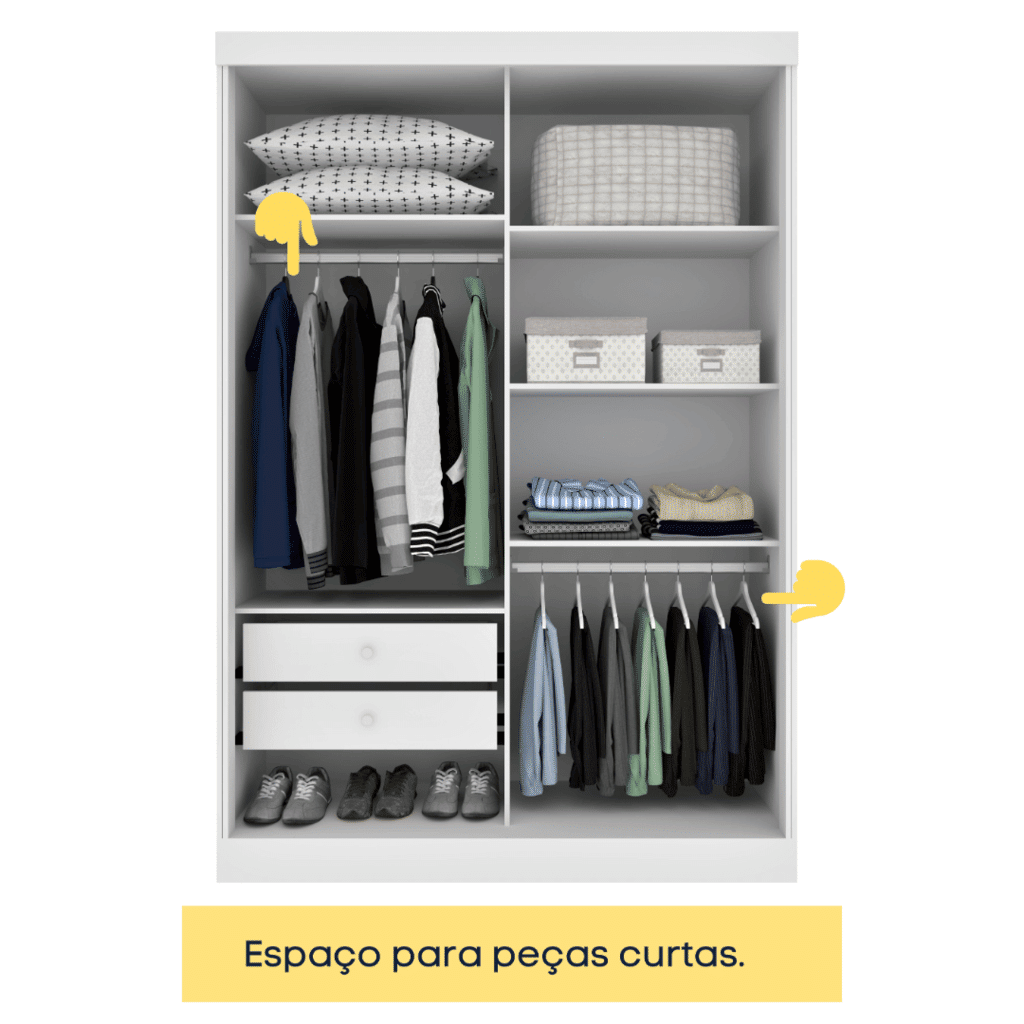 Guarda-Roupa Casal Com Espelho 2 Portas de Correr Tcil Móveis Roma Branco Guarda-Roupa Casal Com Espelho 2 Portas de Correr Tcil Móveis Roma Branco