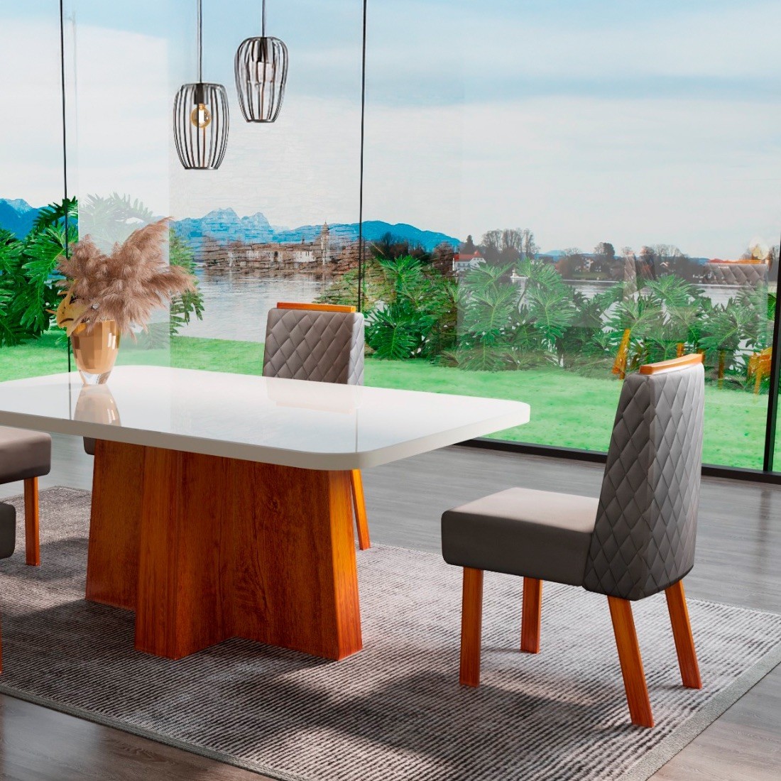 Conjunto Mesa Space 120x80 Tampo de Vidro com 04 cadeiras Fly Luxo NAT2028L - Bom Pastor Conjunto Mesa Space 120x80 Tampo de Vidro com 04 cadeiras Fly Luxo NAT2028L - Bom Pastor