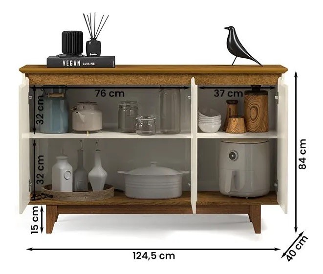 Buffet Flow 3 Portas EJ Móveis Off White/Freijo