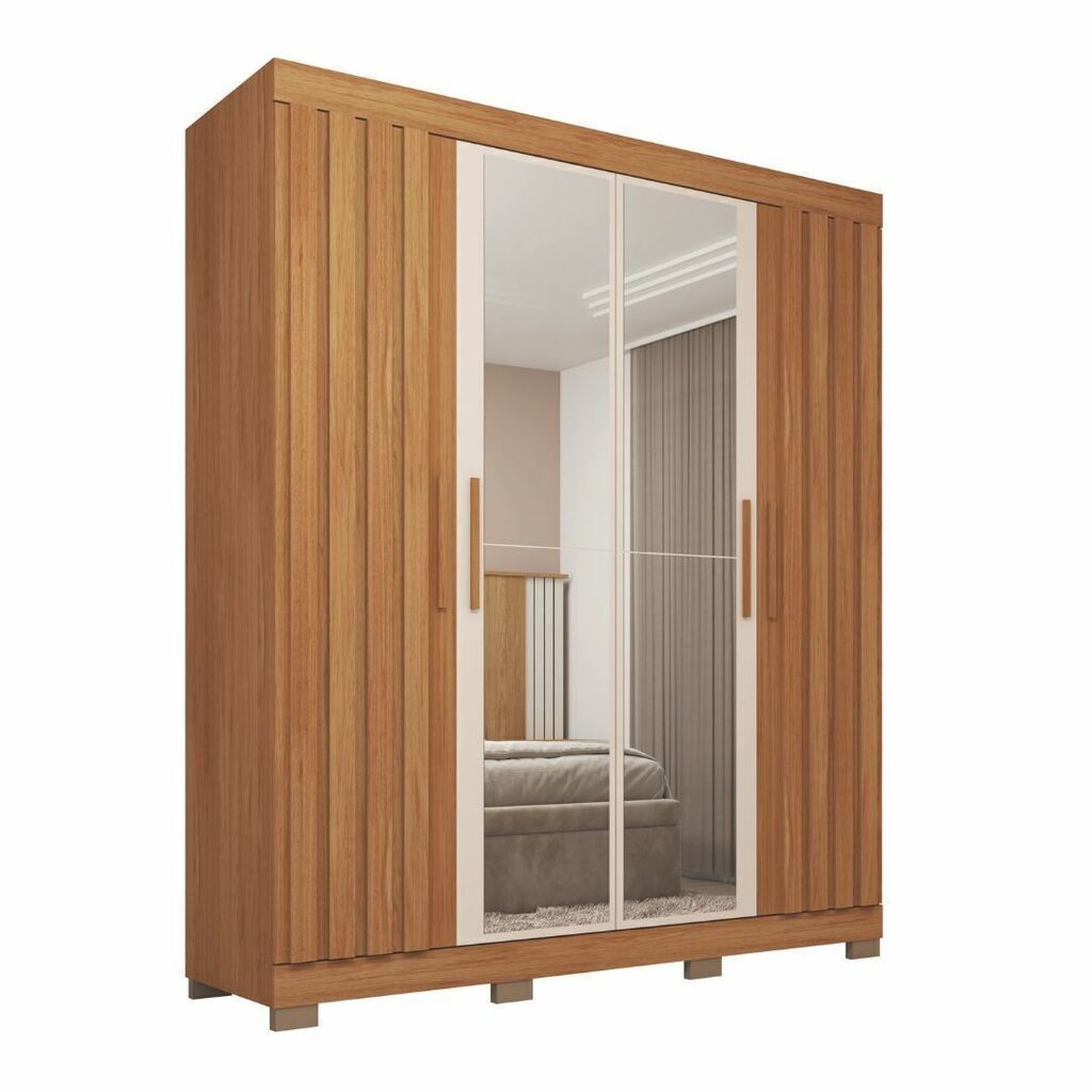 Guarda-Roupa Com Espelho Sophia Lux 4 Portas 2 Gavetas Freijo/Off White - Caemmun Guarda-Roupa Com Espelho Sophia Lux 4 Portas 2 Gavetas Freijo/Off White - Caemmun