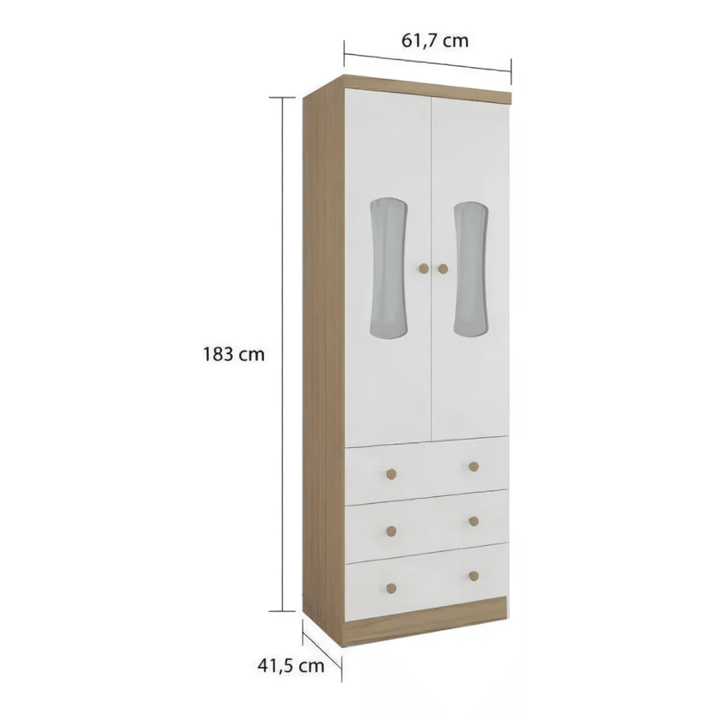 Guarda-Roupa Infantil 2 Portas em MDF Moveis Peroba Luna Branco Brilho/Carvalho Guarda-Roupa Infantil 2 Portas em MDF Moveis Peroba Luna Branco Brilho/Carvalho