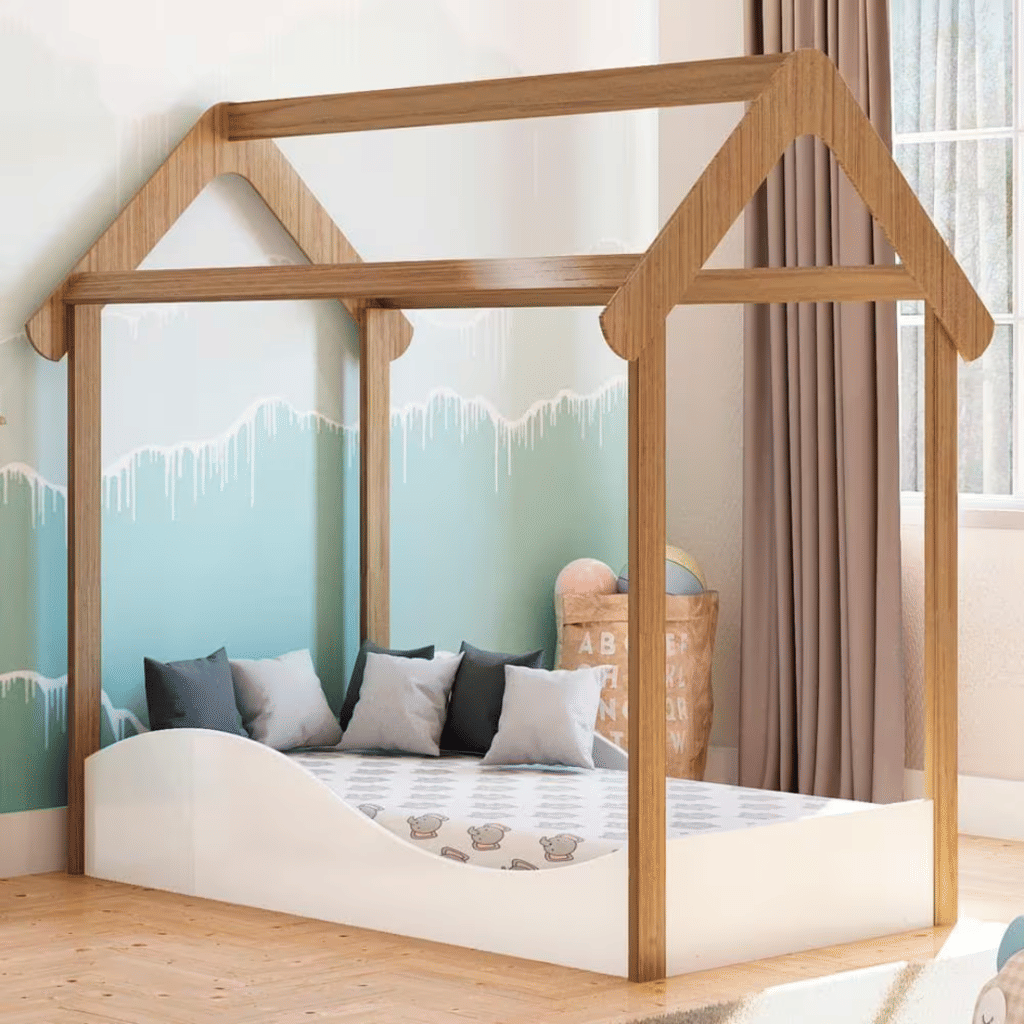 Mini Cama Montessoriana Uli Branco Brilho/Carvalho - Peroba Móveis Mini Cama Montessoriana Uli Branco Brilho/Carvalho - Peroba Móveis
