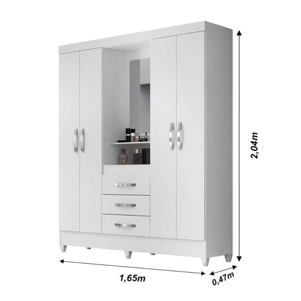 Guarda Roupa Solteiro 4 Portas com Espelho 3 Gavetas Capri Branco/Rosa - Moval Guarda Roupa Solteiro 4 Portas com Espelho 3 Gavetas Capri Branco/Rosa - Moval