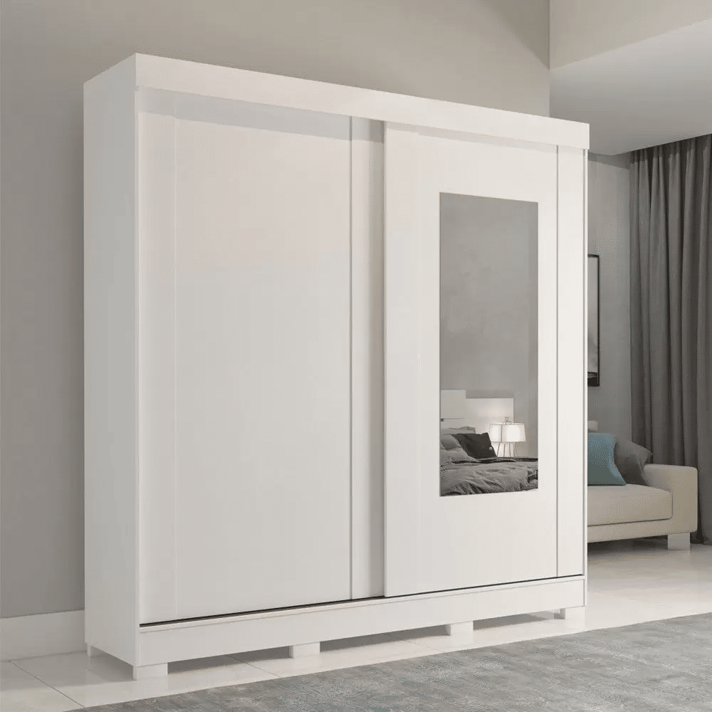 Guarda-Roupa Casal em MDF com Espelho, 2 Portas de Correr Ilhéus Branco - Panan Guarda-Roupa Casal em MDF com Espelho, 2 Portas de Correr Ilhéus Branco - Panan