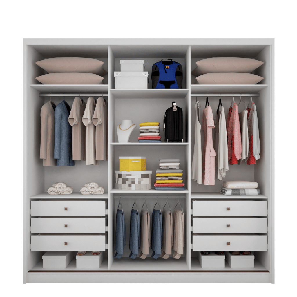 Guarda Roupa Casal com Espelho 3 Portas 6 Gavetas 100% MDF Arezzo Branco - Novo Horizonte