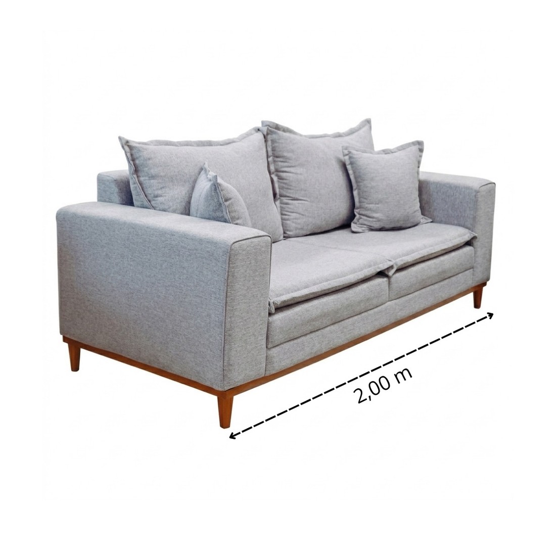 Sofá Búzios 3 Lugares 2,00m com Pillow – Assento em Espuma D33 e Pés de Madeira - Cinza - Design Sofá Búzios 3 Lugares 2,00m com Pillow – Assento em Espuma D33 e Pés de Madeira - Cinza - Design