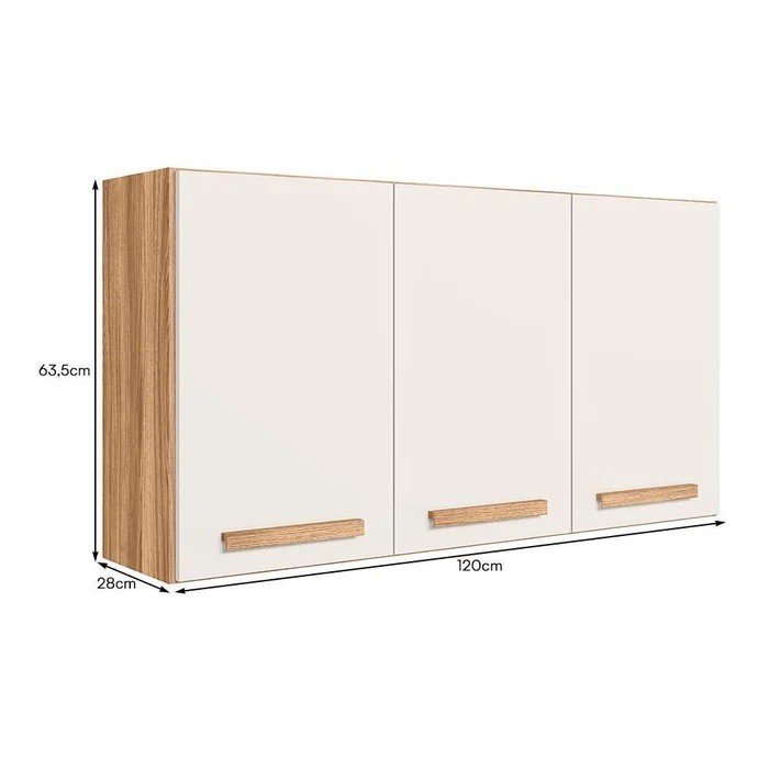 Armário Aéreo de Cozinha 3 Portas Nicioli Intenza 120 cm - Freijó/Off White Armário Aéreo de Cozinha 3 Portas Nicioli Intenza 120 cm - Freijó/Off White