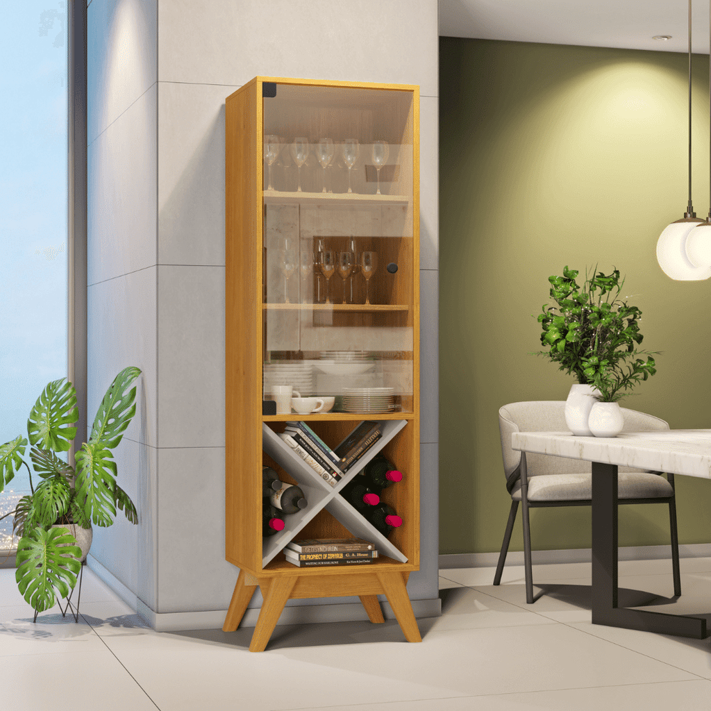 Cristaleira Graça 1 Porta de Vidro Cinamomo/Off White - JCM Móveis Cristaleira Graça 1 Porta de Vidro Cinamomo/Off White - JCM Móveis