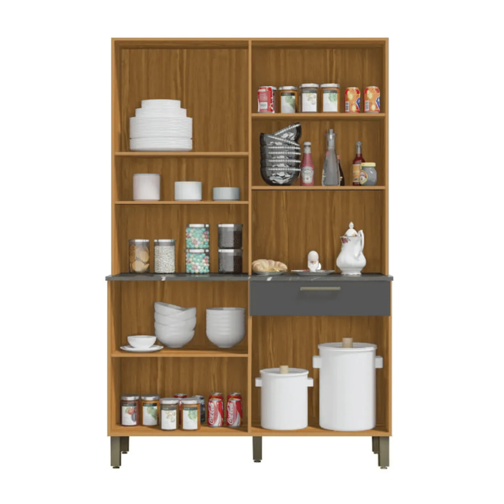 Armário de Cozinha Kit 8 Portas 1 Gaveta em MDF Ronipa Tannat Amendoa/Chumbo Armário de Cozinha Kit 8 Portas 1 Gaveta em MDF Ronipa Tannat Amendoa/Chumbo